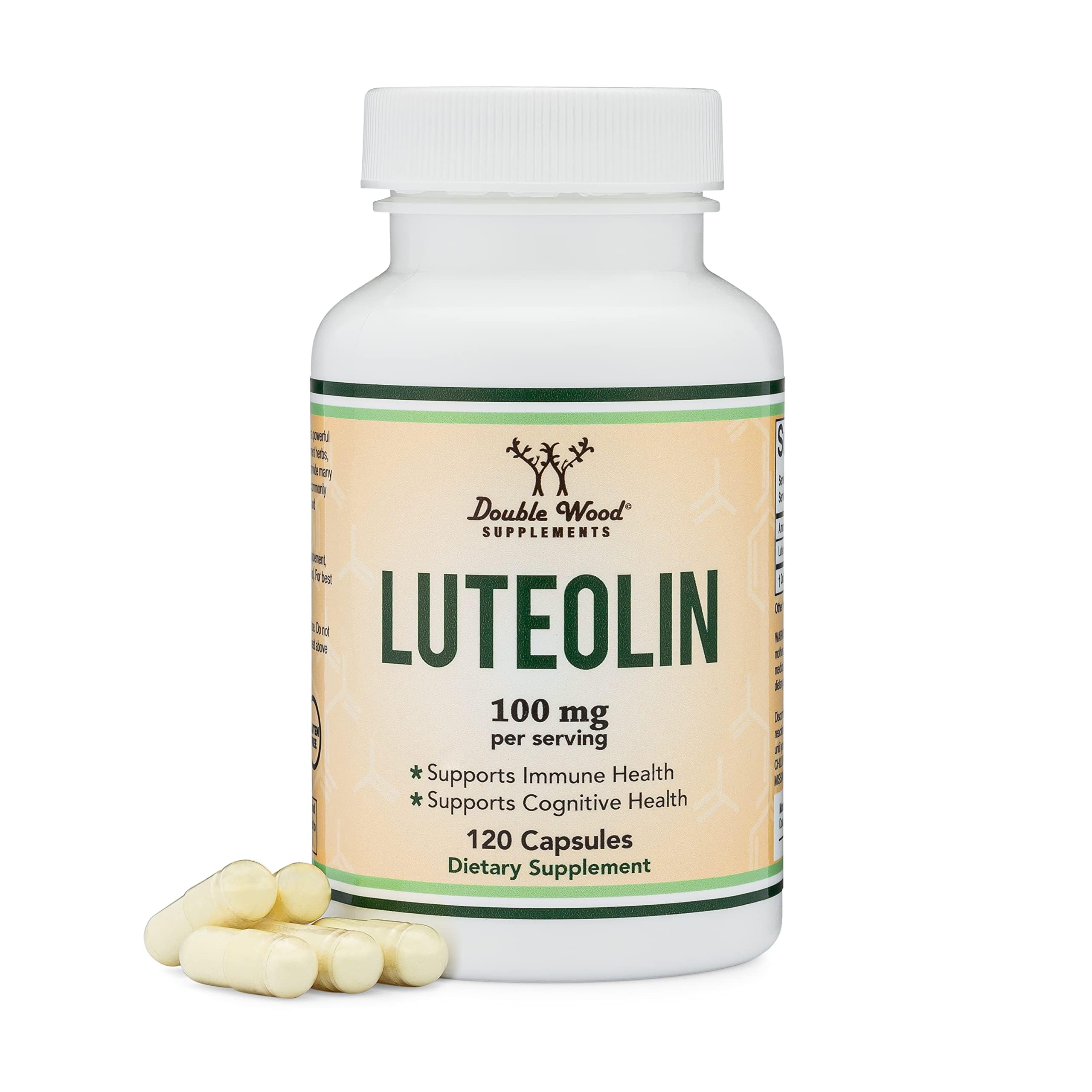 Cápsulas de luteolina de Double Wood, 100 mg, dosis diaria sencilla.