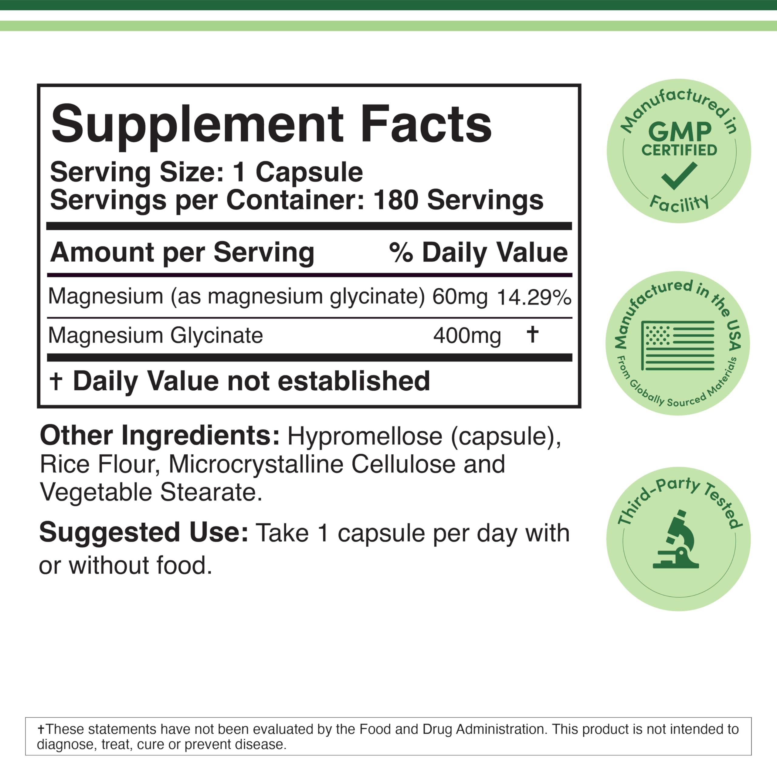 Double Wood Supplements magnesio glicinato 400 mg, cápsulas fáciles de tragar para soporte muscular.