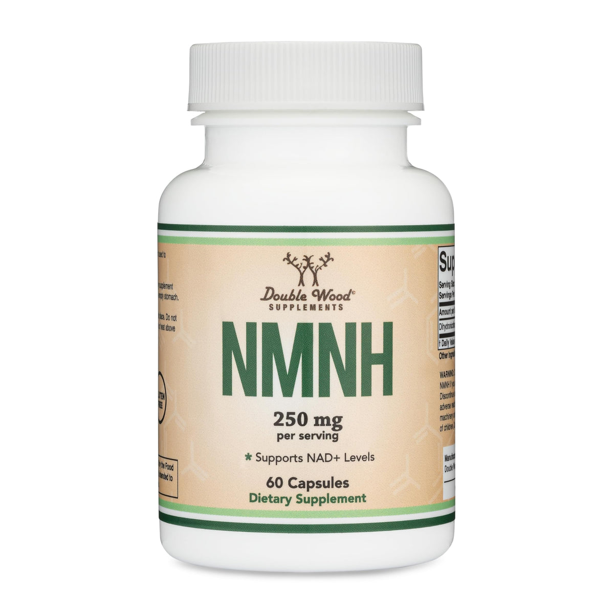 NMNH de Double Wood: botella con cápsulas para apoyo diario de NAD+.