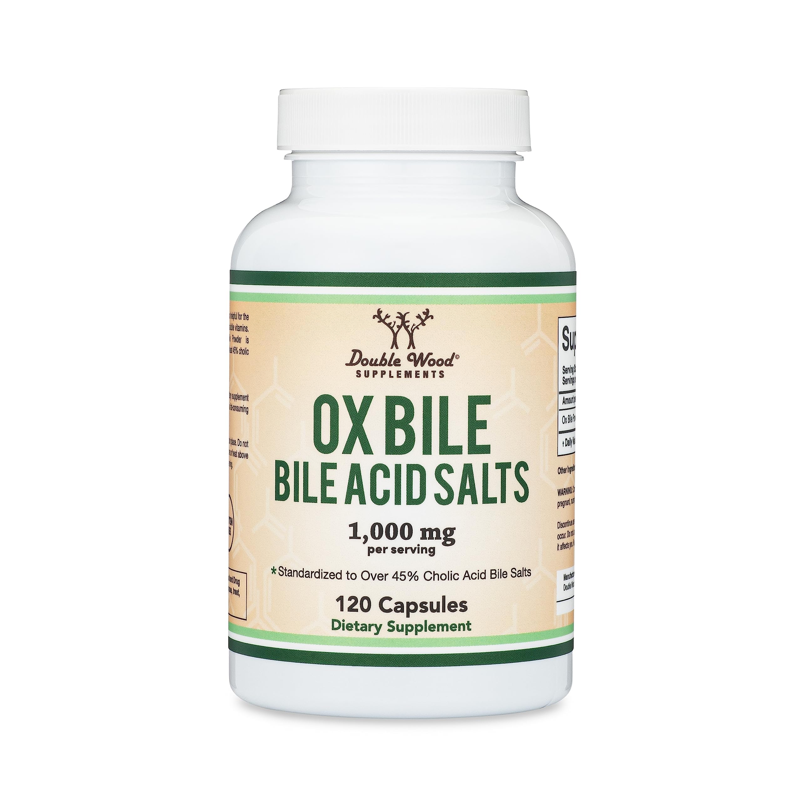 Double Wood Ox Bile - etiqueta indica ácido cólico al 45% para mayor claridad