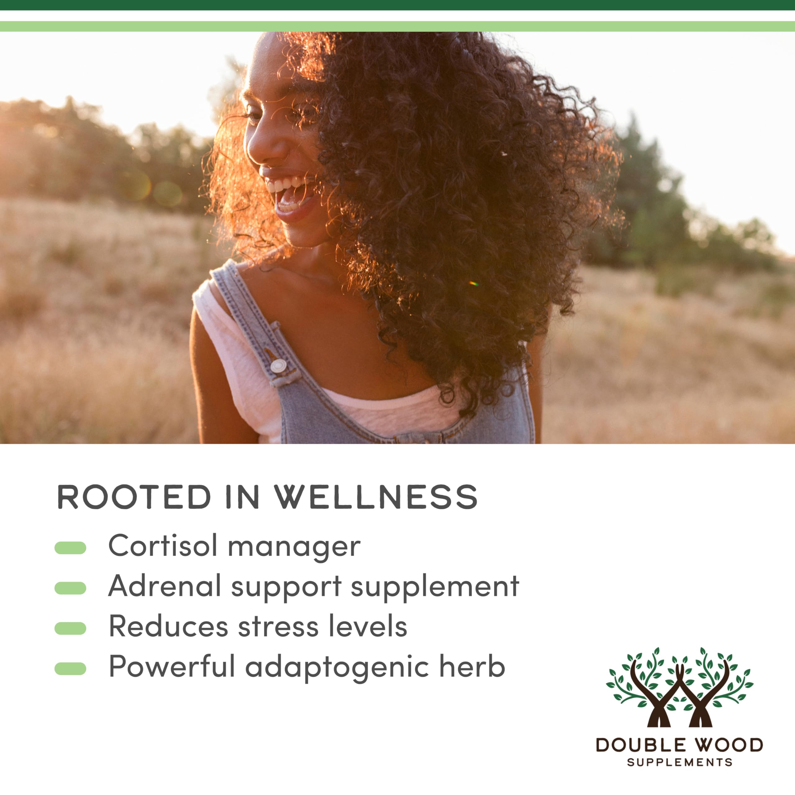 Double Wood Ashwagandha Drops etiqueta sin gluten y sin OGM