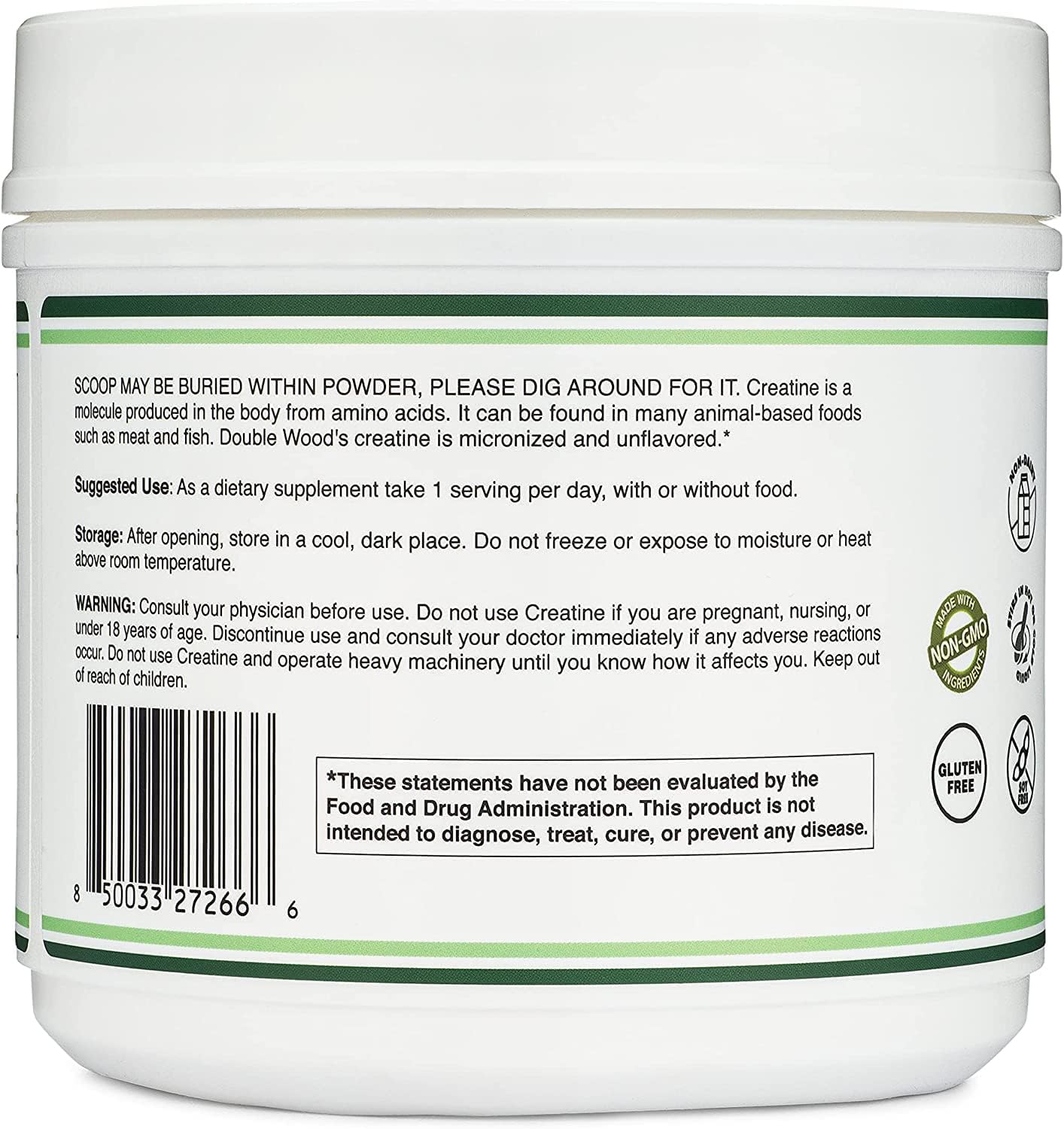 Double Wood Creatine Monohydrate, sello de calidad y pruebas de terceros