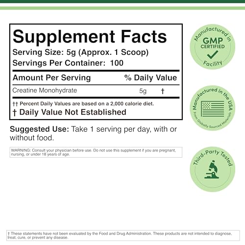 Double Wood Creatine Monohydrate, etiqueta clara que destaca pureza y ausencia de rellenos