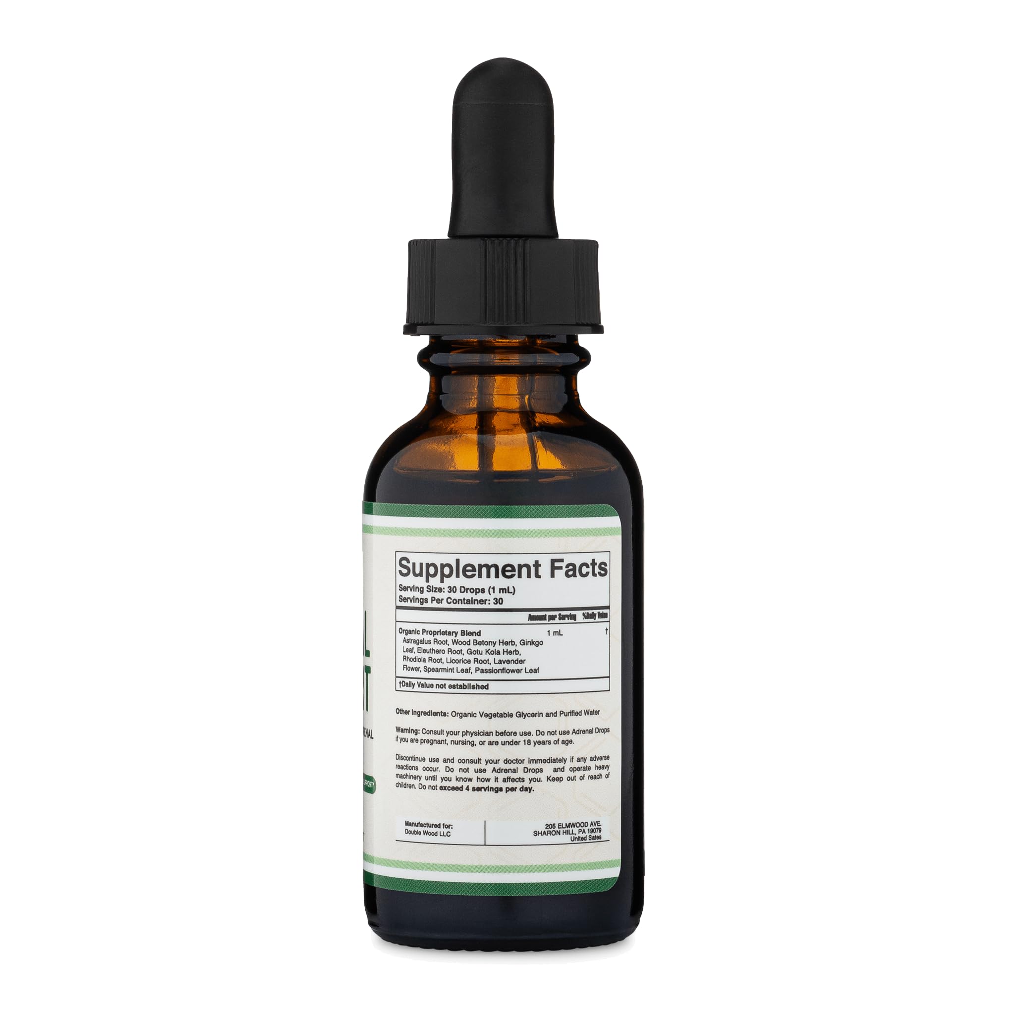 Etiqueta de Double Wood con información de ingredientes y uso.