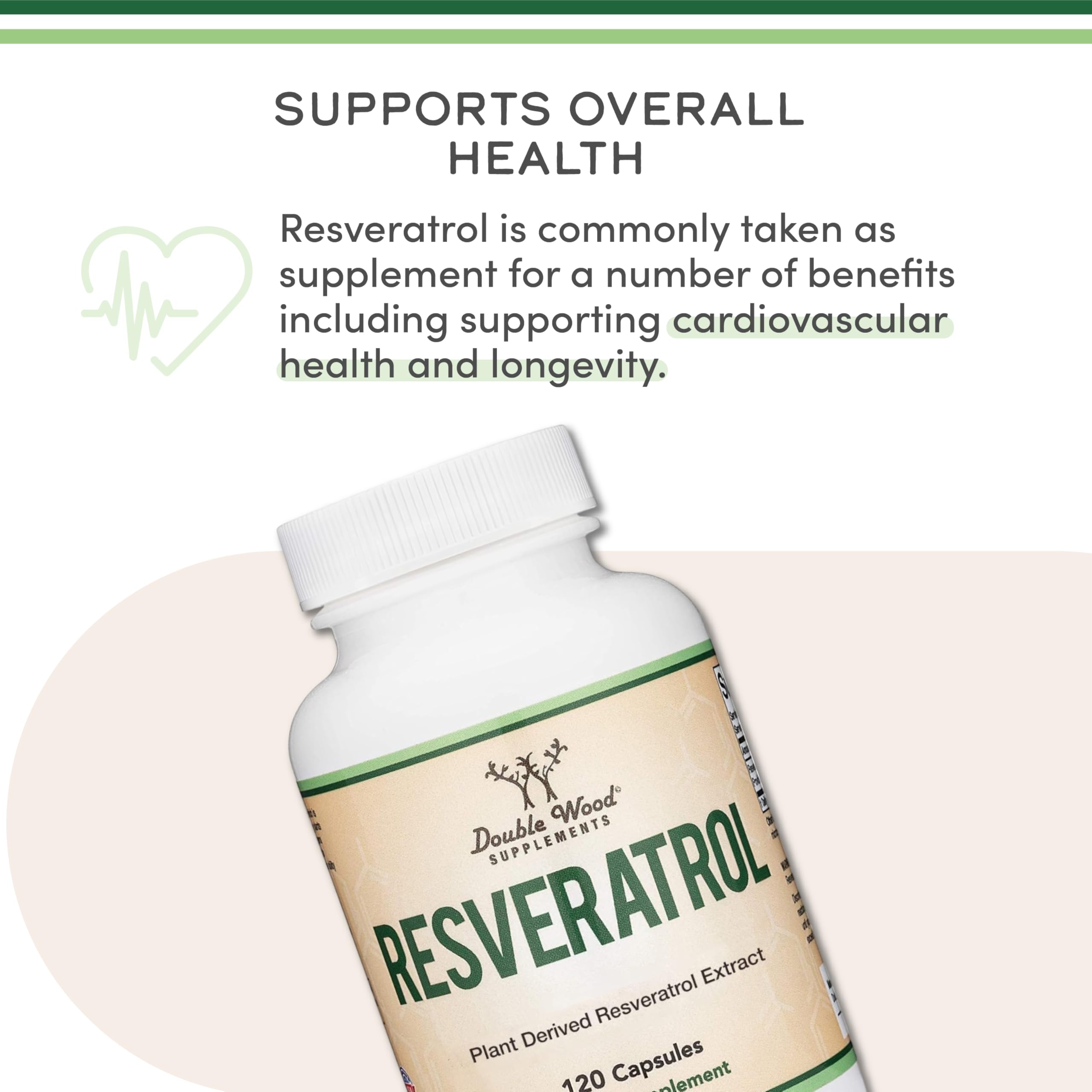 Double Wood Resveratrol, cápsulas vegetarianas, ingesta diaria fácil para apoyo de bienestar.