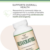 Double Wood Resveratrol, cápsulas vegetarianas, ingesta diaria fácil para apoyo de bienestar.