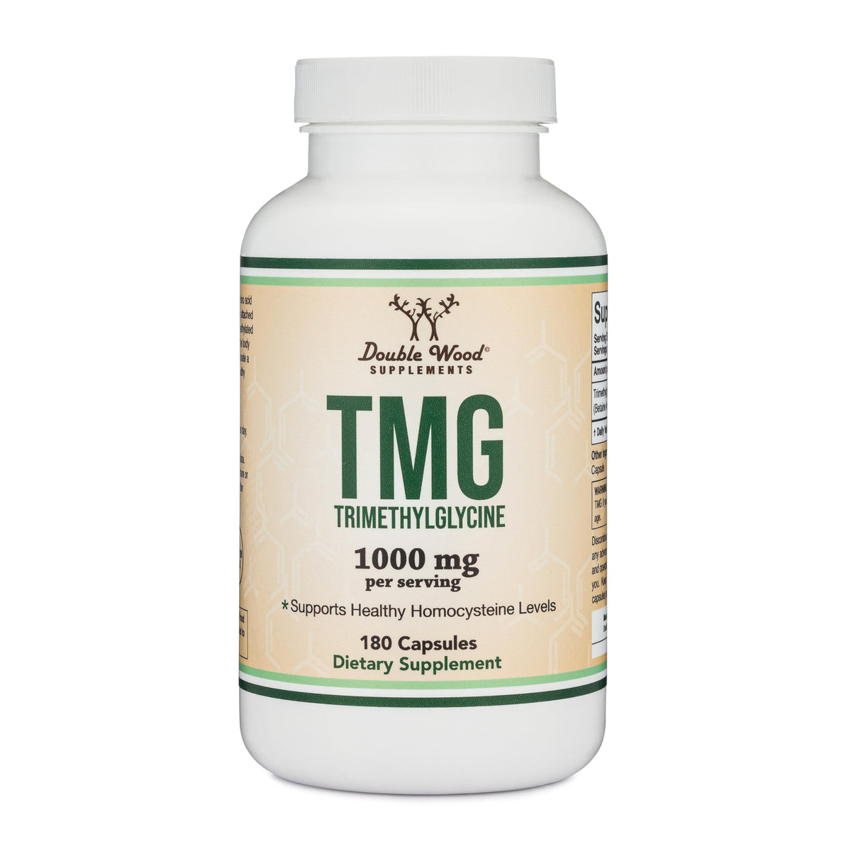 Double Wood TMG: botella cerrada, evidencia de pureza para uso diario.