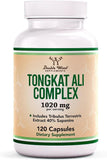 Double Wood Tongkat Ali Extracto: frasco con cápsulas de alta potencia para rendimiento.
