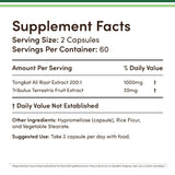 Double Wood Tongkat Ali Tribulus: cápsulas de 1000 mg para apoyo muscular.