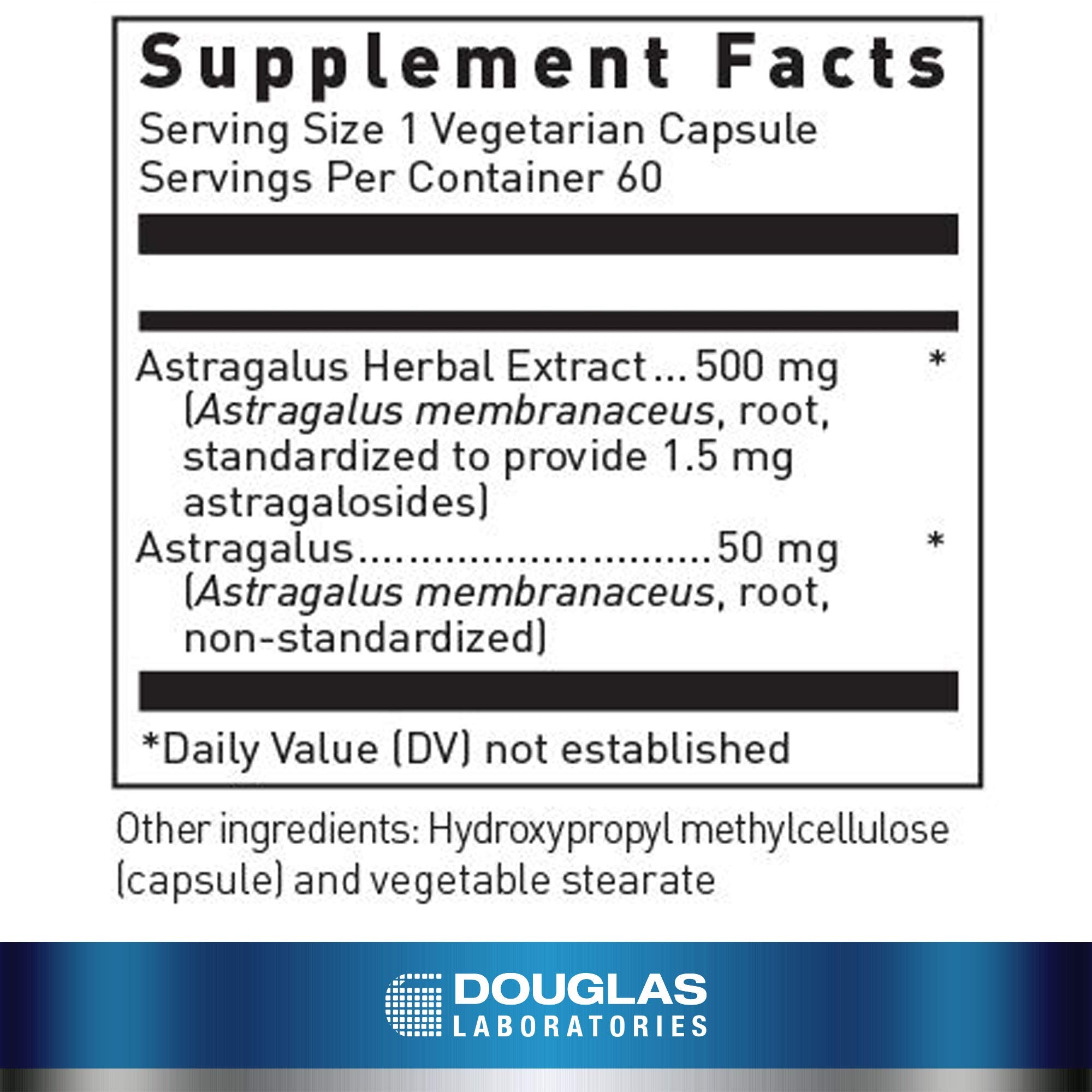 Envase de Astragalus Max-V de Douglas Laboratories con 60 cápsulas para uso diario.