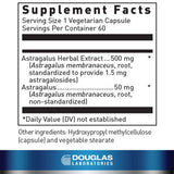 Envase de Astragalus Max-V de Douglas Laboratories con 60 cápsulas para uso diario.