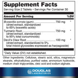 Douglas Laboratories Boswellia-Turmeric Complex, botella trasera, apoyo para articulaciones durante el día.