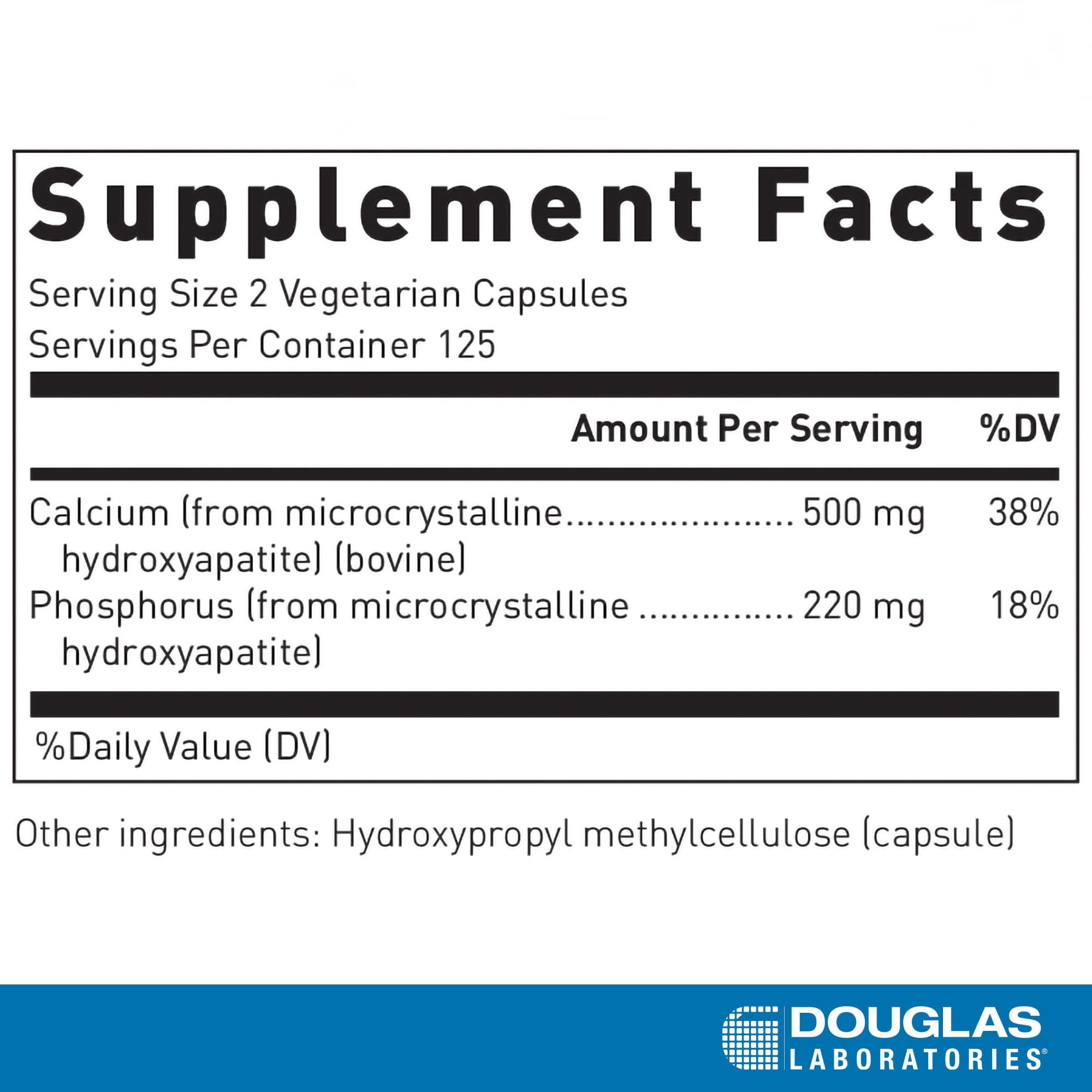 Douglas Laboratories cápsulas vegetarianas de hidroxiapatita para salud ósea.