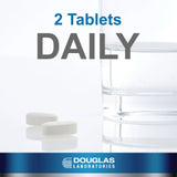 Douglas Laboratories etiqueta frontal muestra calcio y fósforo para nutrición dental y ósea.