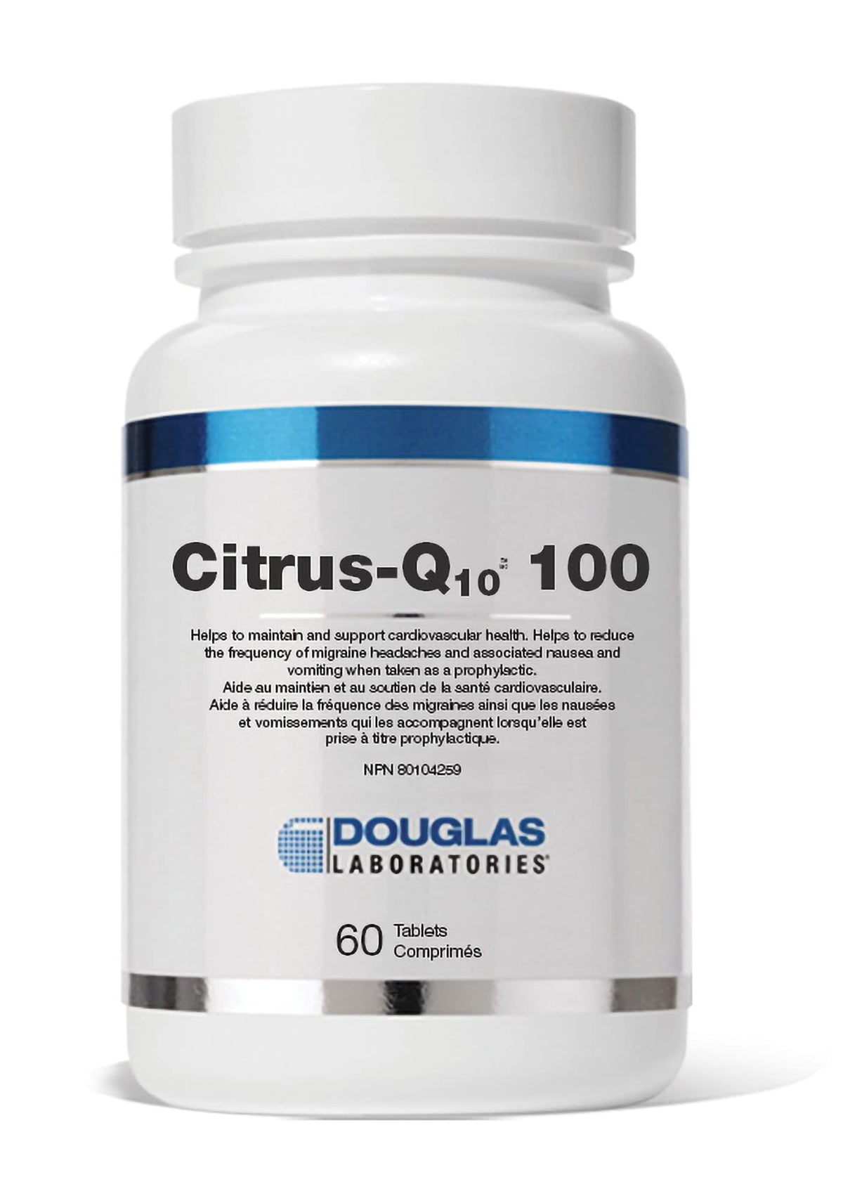 Douglas Laboratories Citrus-Q10 100, botella de tabletas masticables sabor cítrico para energía diaria.