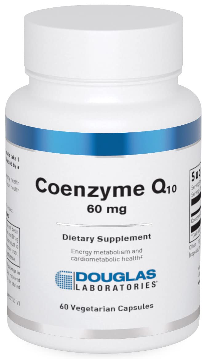 Douglas Laboratories Coenzima Q-10 60mg, botella de cápsulas, apoyo posible para energía diaria.