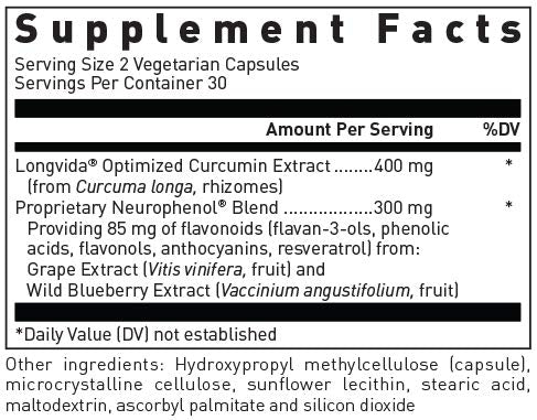 Instrucciones de uso en botella de Douglas Laboratories curcumina optimizada con Neurophenol