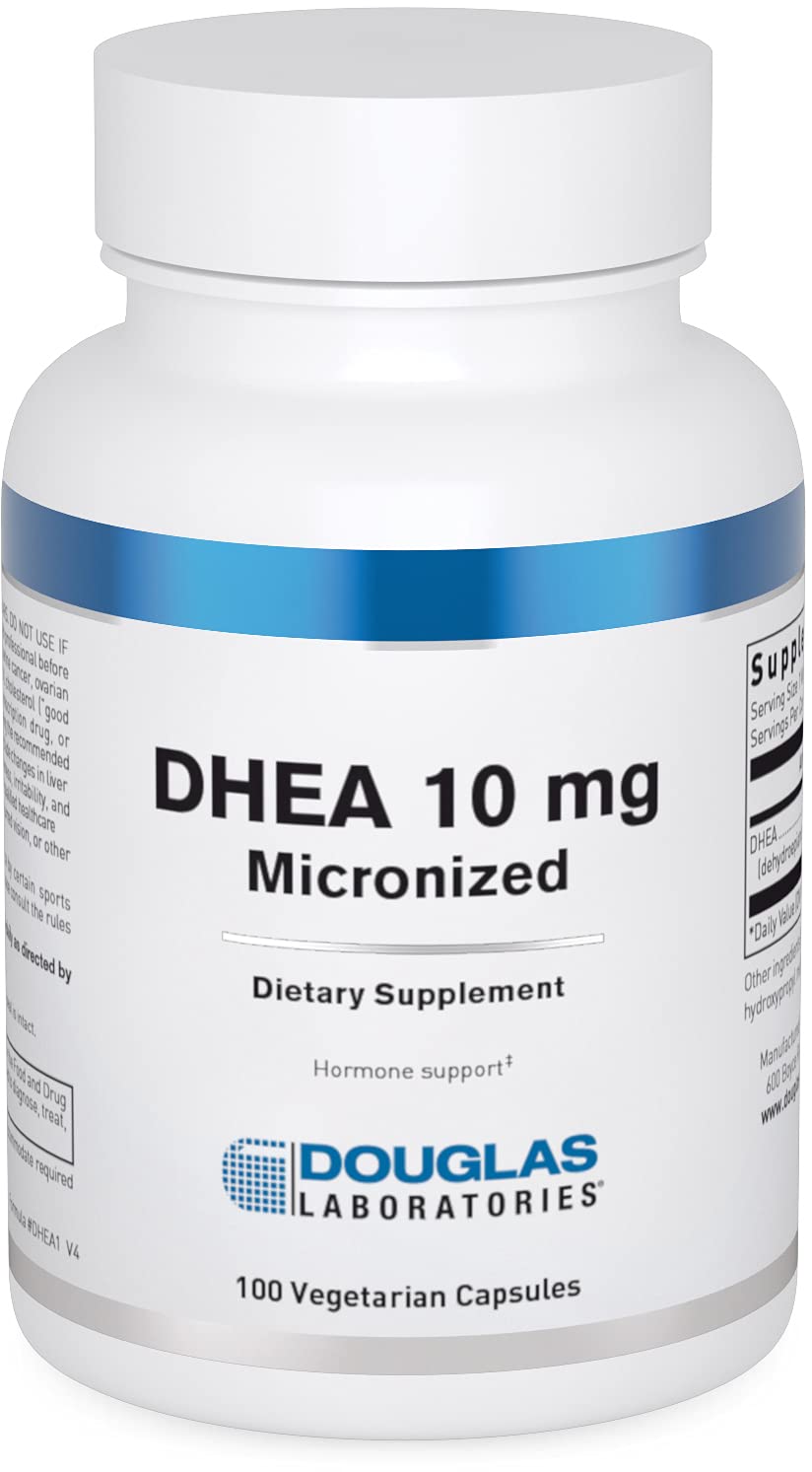 Cápsulas DHEA 10 mg de Douglas Laboratories, soporte para equilibrio hormonal.