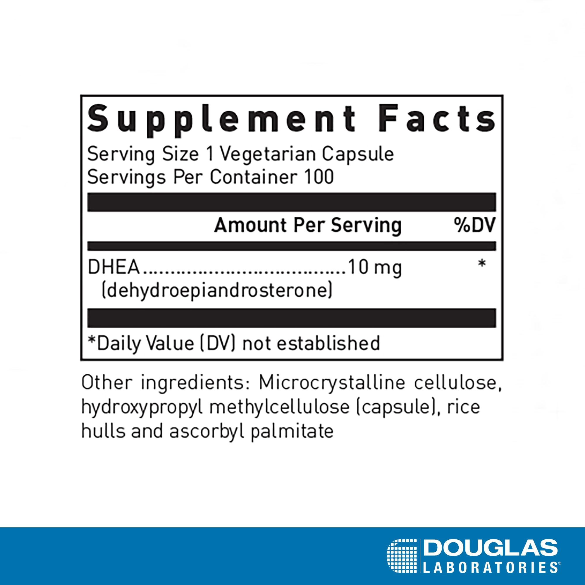 Envase vegetariano de DHEA 10 mg para consumo diario.
