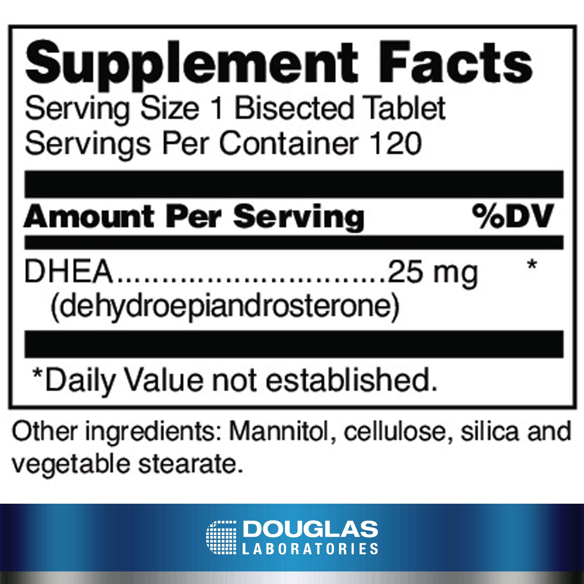 Douglas Laboratories DHEA 25 mg, tabletas en blíster para absorción rápida.