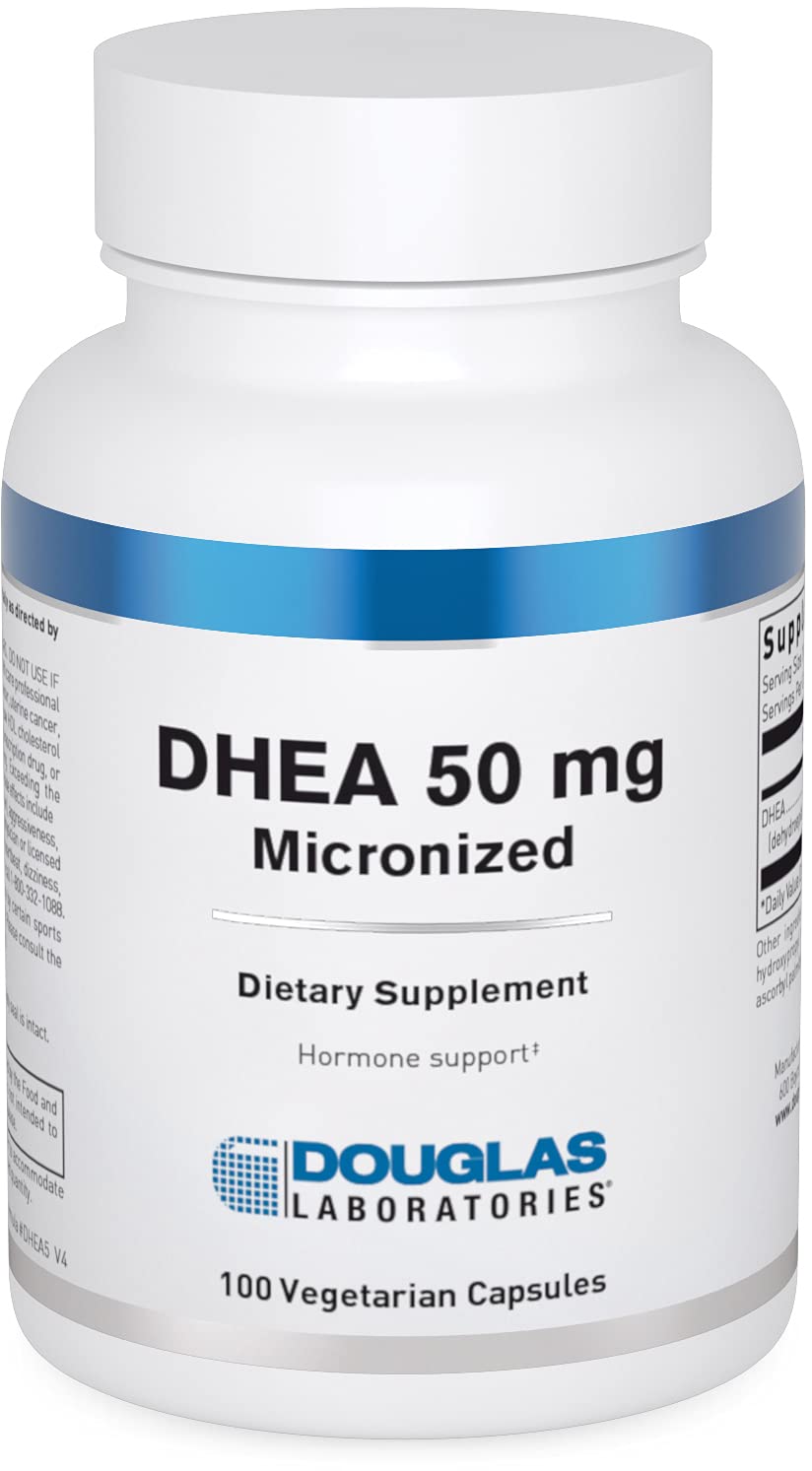 Douglas Laboratories DHEA 50 mg cápsulas en botella para apoyo diario al equilibrio hormonal