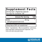 Etiqueta de Douglas Laboratories DHEA 50 mg destaca pureza y formato micronizado para absorción