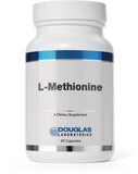 Douglas Laboratories L-Methionine, botella de cápsulas, posible apoyo al metabolismo general.