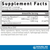 Douglas Laboratories Methyl B12 Plus: etiqueta clara y facilita revisión de ingredientes.
