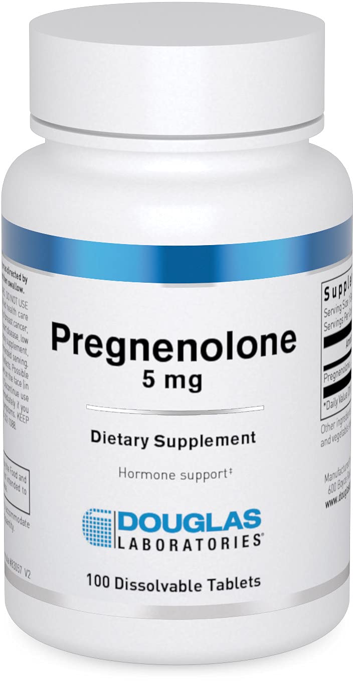 Douglas Laboratories Pregnenolona 5 mg en frasco, práctico para dosis diaria.