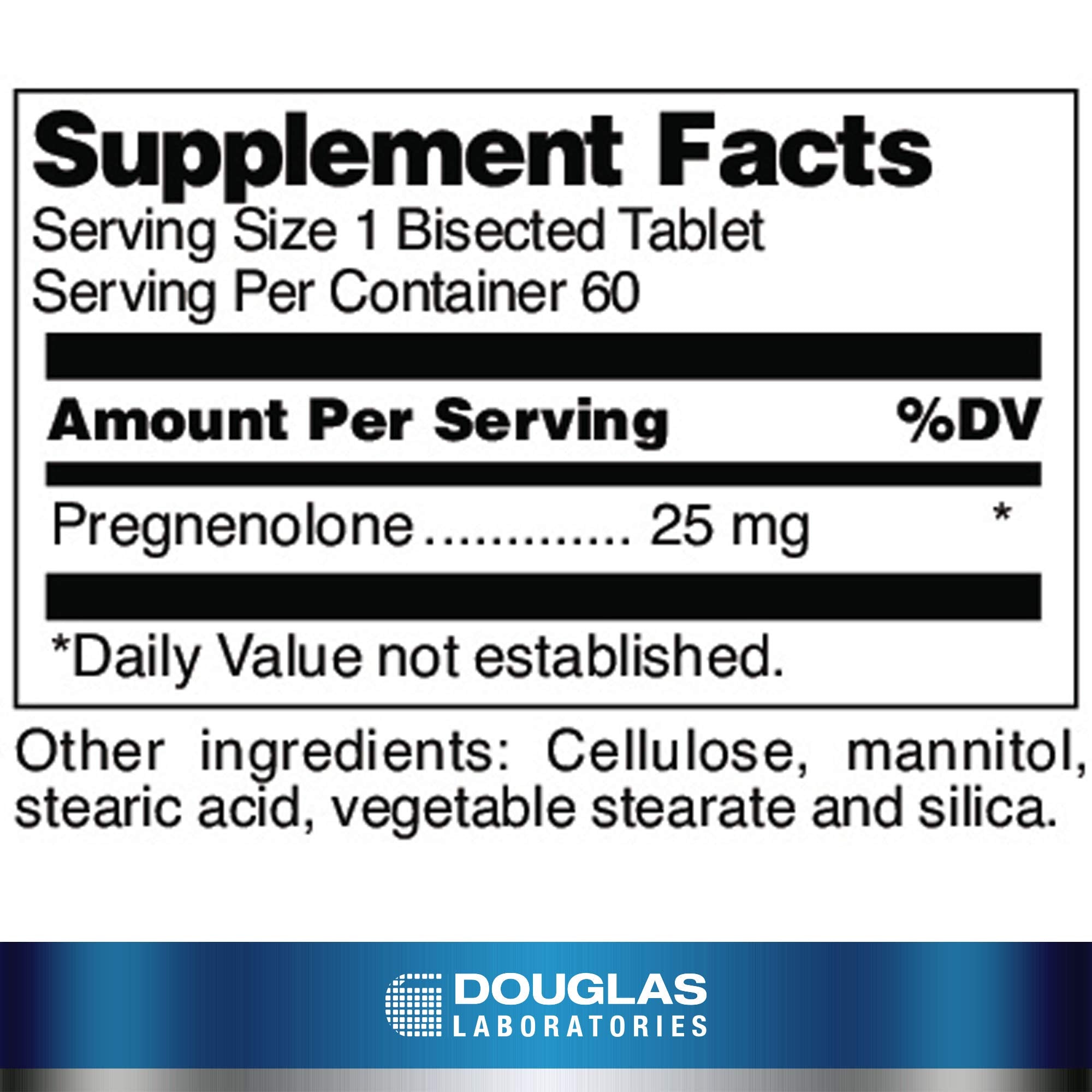 Douglas Laboratories Pregnenolona: etiqueta del producto con información clara para la rutina.