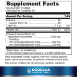 Quell de Douglas Laboratories, etiqueta nutricional con EPA/DHA y vitamina D3.