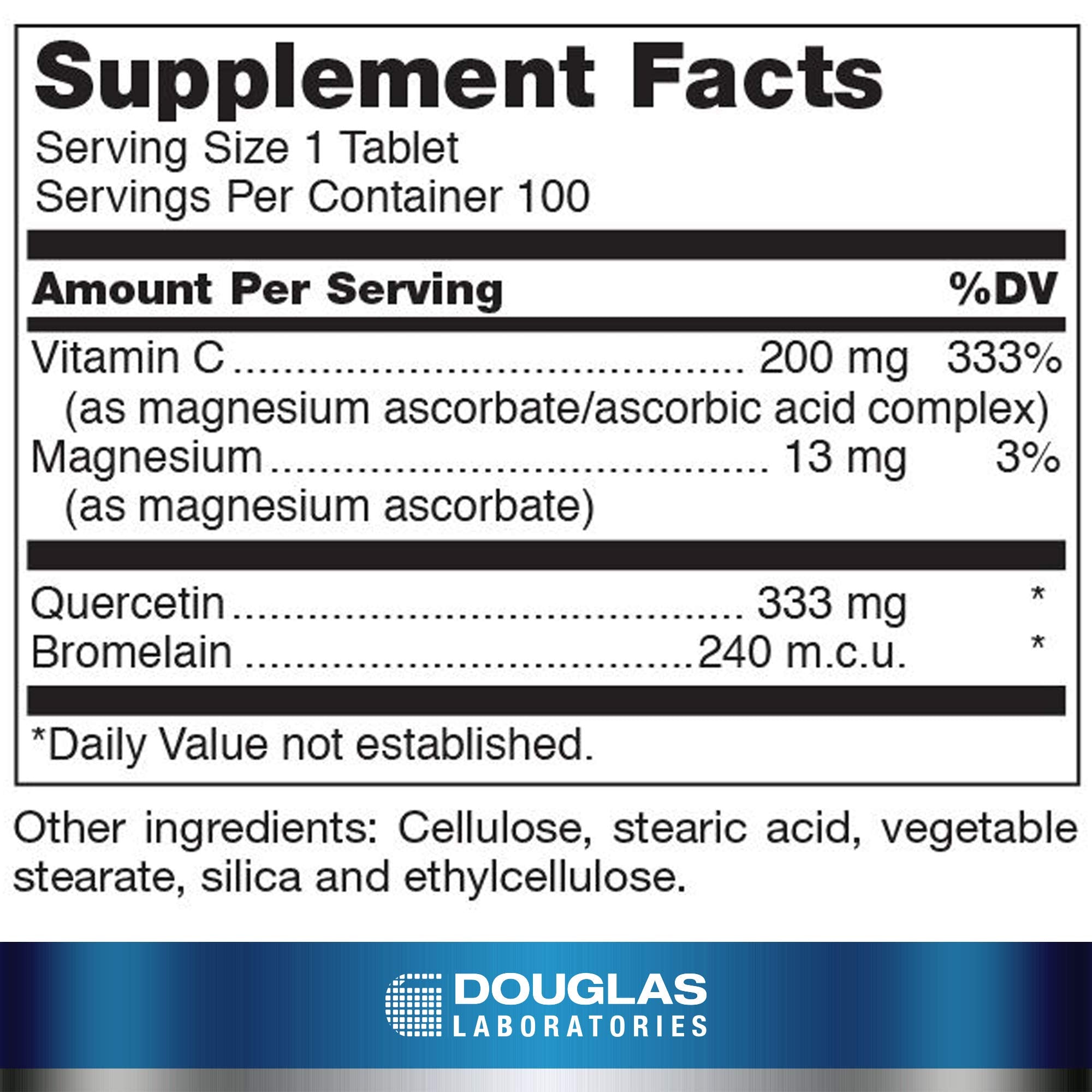 Douglas Laboratories Quercetina Bromelina, etiqueta: información clara para uso diario.