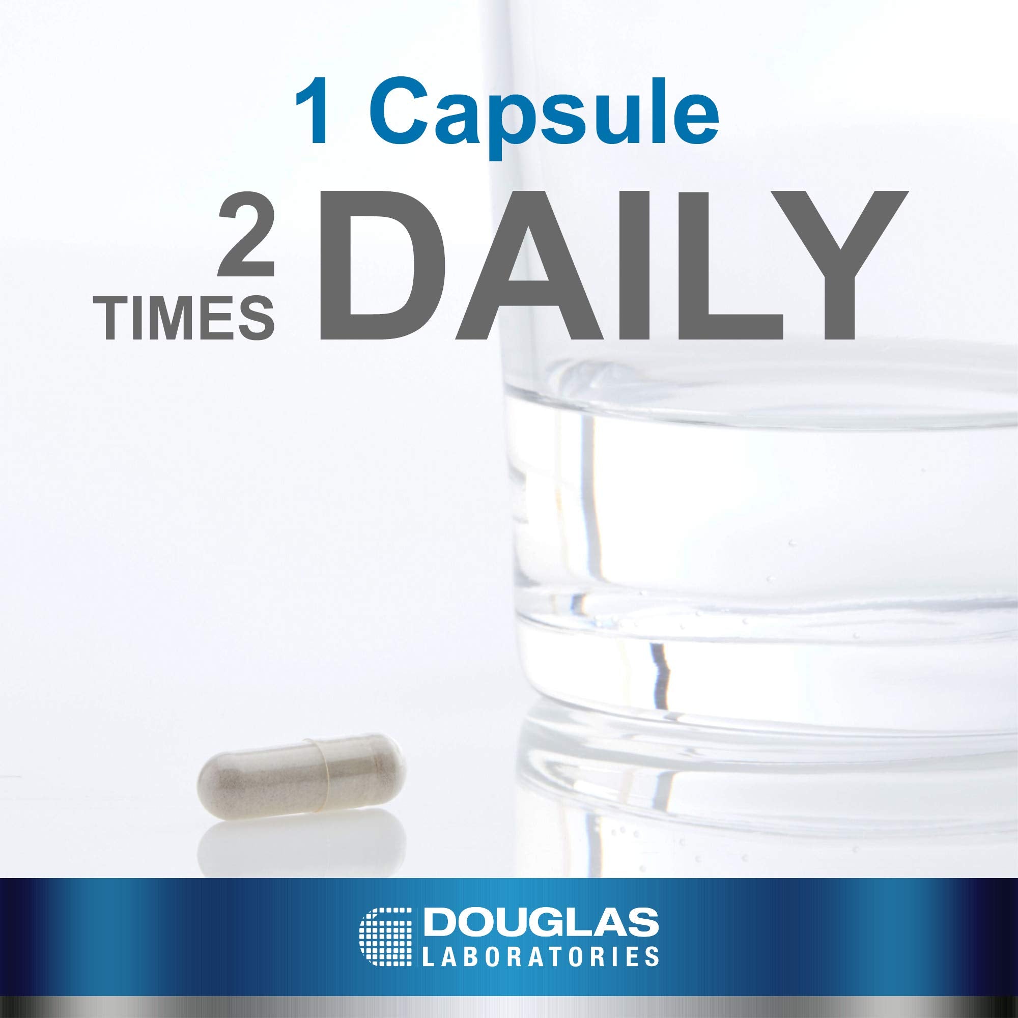 Cápsulas blancas de Douglas Laboratories Saw Palmetto Max-V, fáciles de tragar como parte de la rutina diaria.