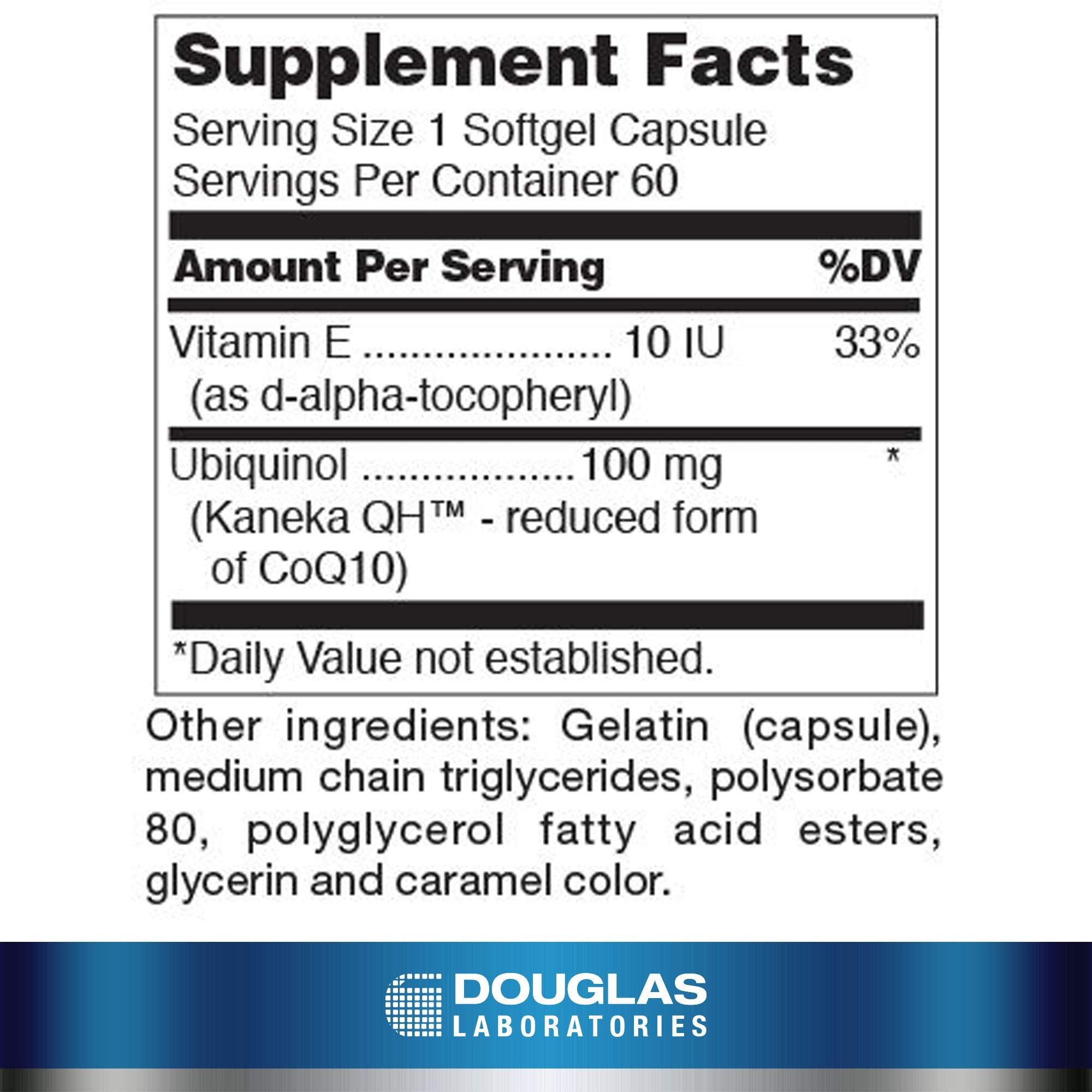Douglas Laboratories Ubiquinol-QH etiqueta del producto con información clara