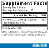 Douglas Laboratories Vitamina D etiqueta, datos de dosis diaria para claridad