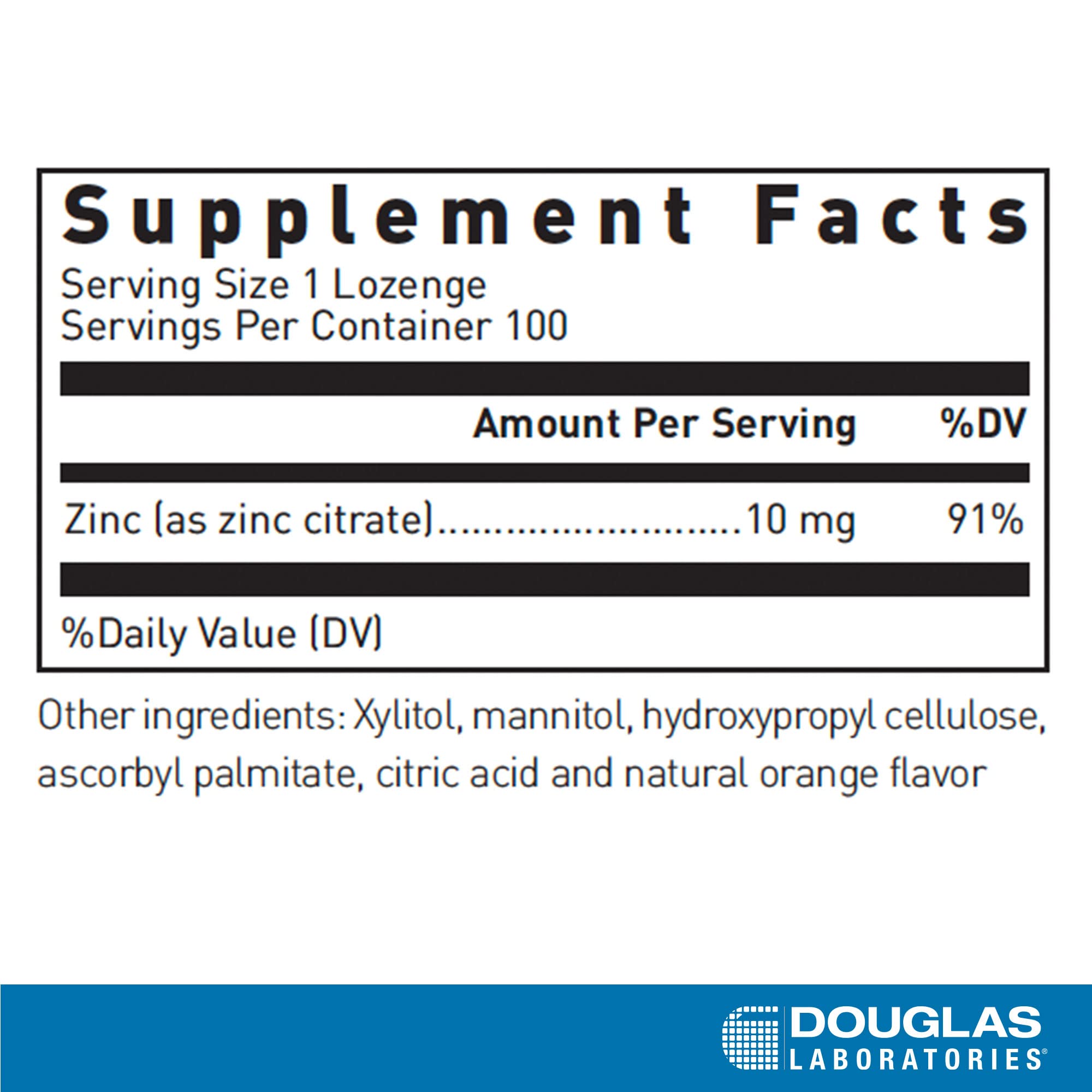 Caja de 100 Zinc Lozenges de Douglas Laboratories para uso diario.