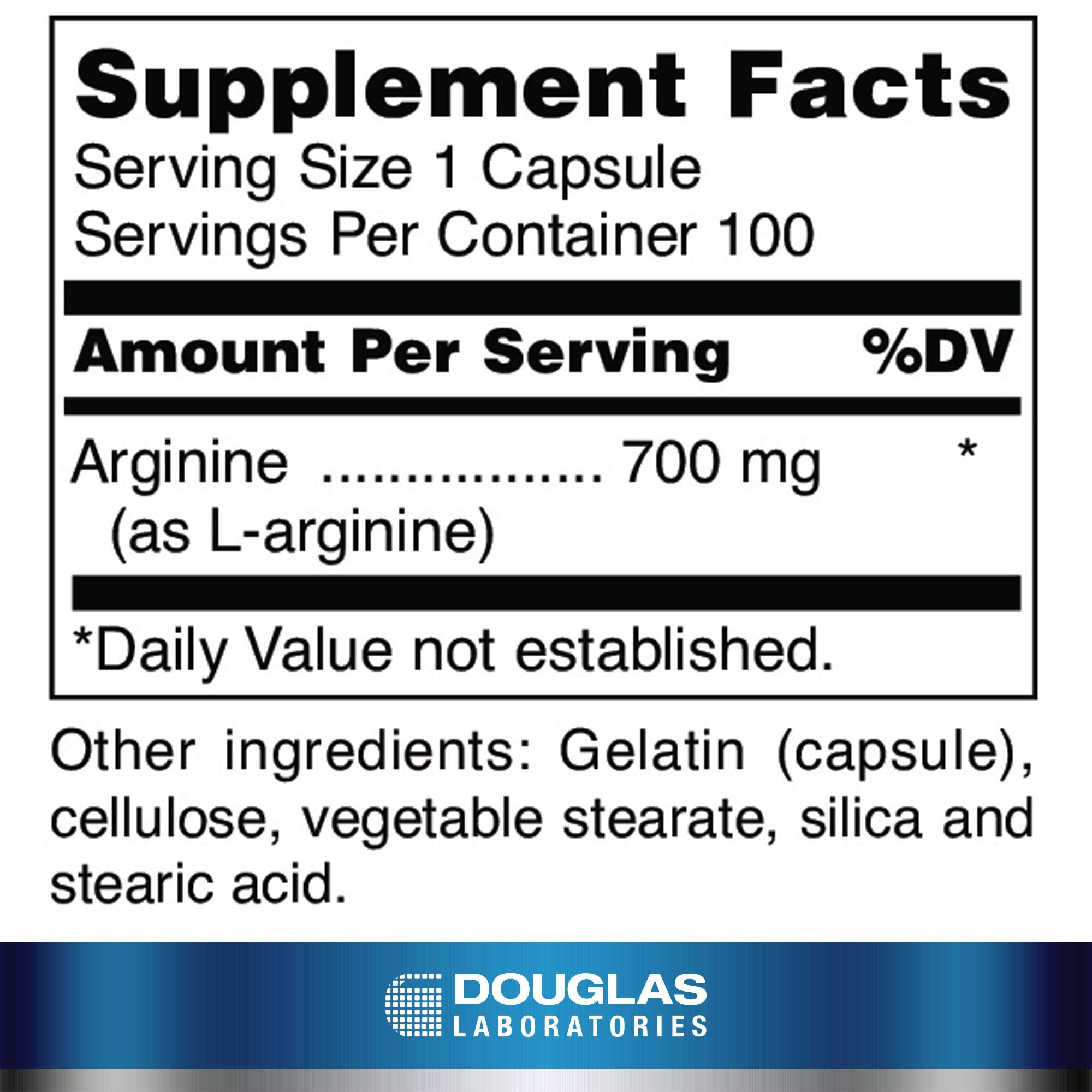 Douglas Laboratories L-Arginina etiqueta con información nutricional para consulta