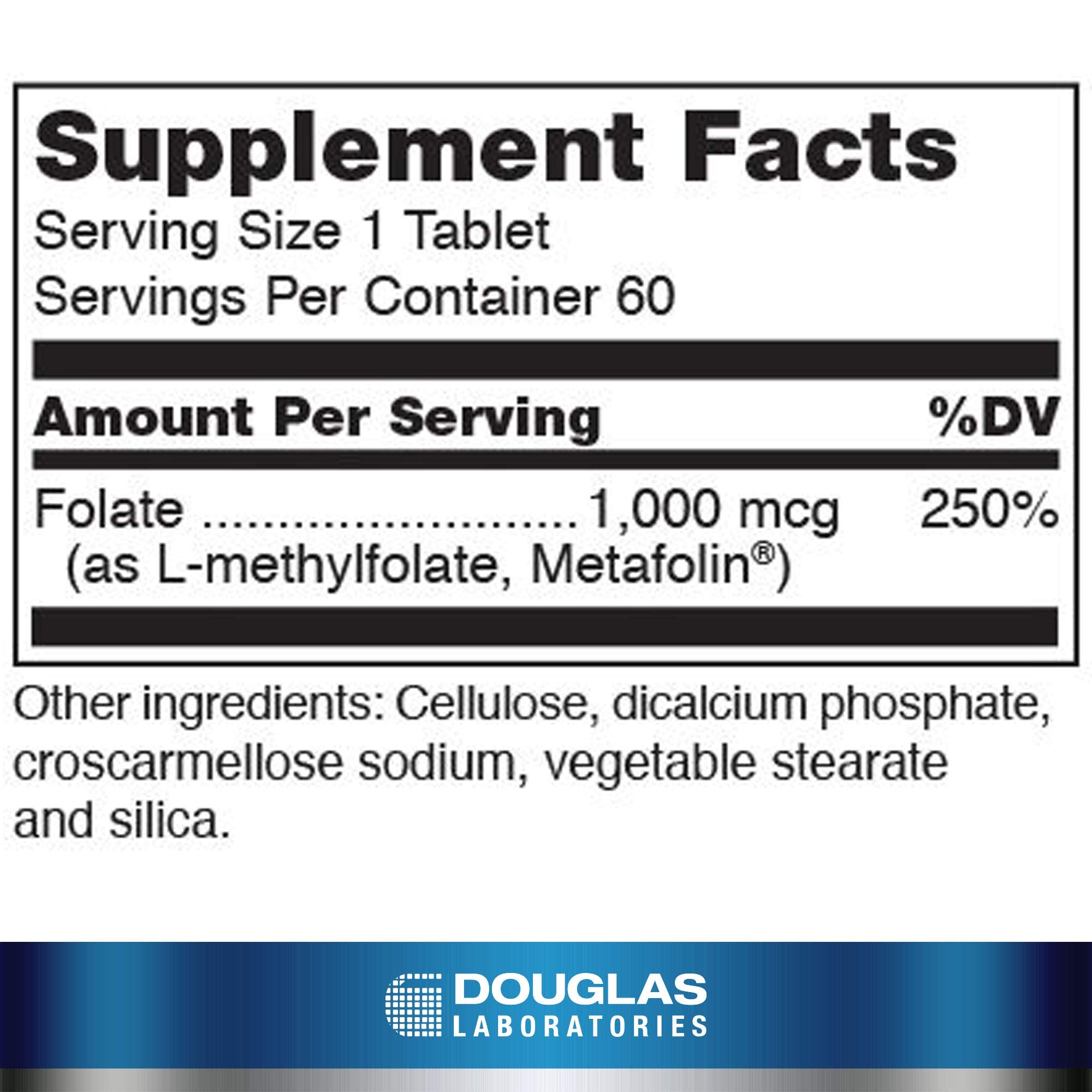 Douglas Laboratories Methyl Folate L-5-MTHF, frasco visible para desarrollo fetal potencial