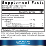 Douglas Laboratories Liposomal Glutathione, etiqueta frontal, información clara para plan de suplementación.