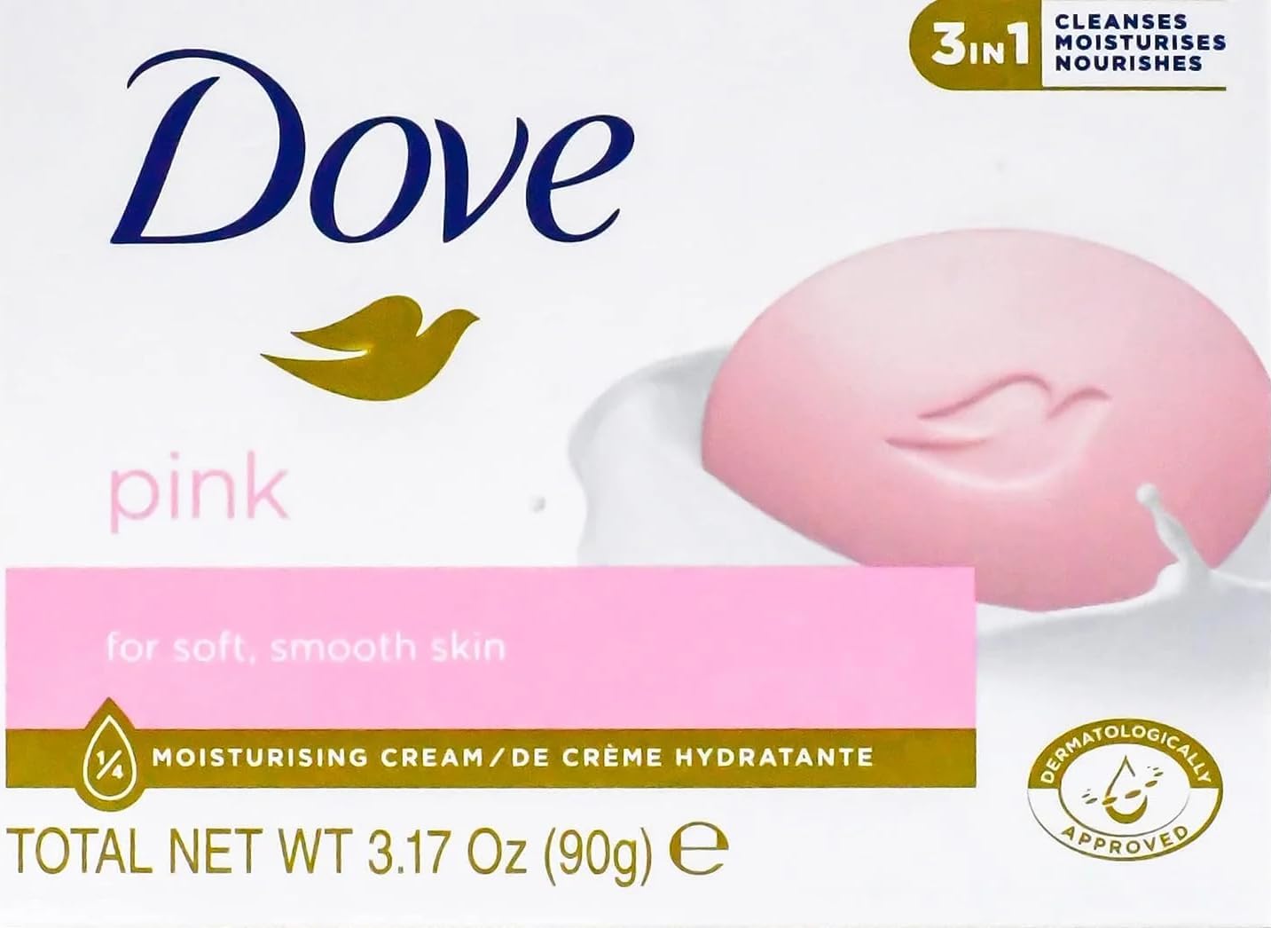Dove Barra Rosa detalle, uso diario para piel cómoda y suave.