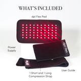 El kit completo de la dpl Flex Pad incluye correas, adaptadores y guía de uso.