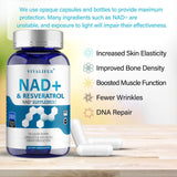 Etiqueta de DQQI NMN Resveratrol y fórmula NAD+.