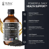 Dr. Berg Aceite Nigella Sativa, envase de vidrio ámbar protege compuestos delicados.