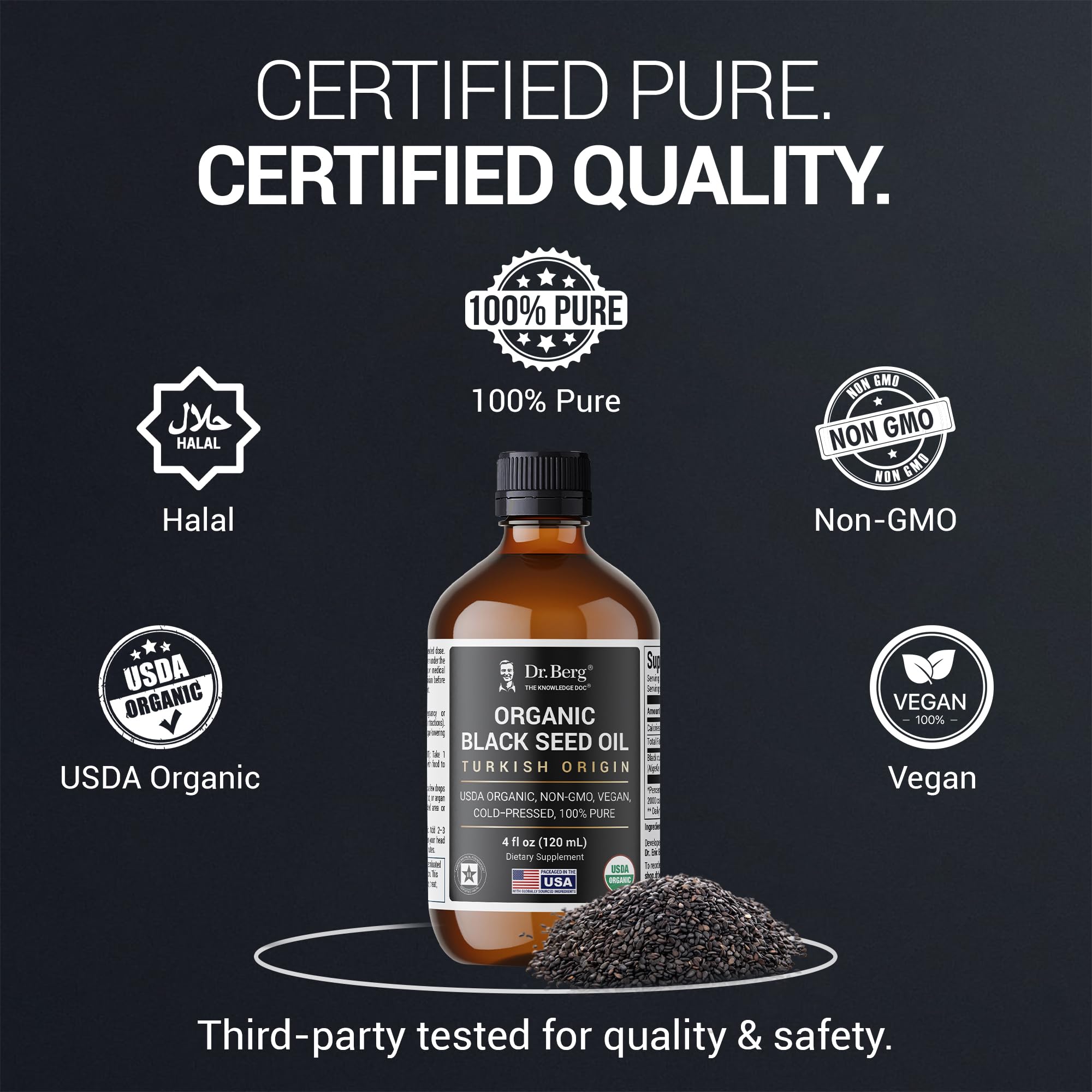 Dr. Berg Aceite Nigella Sativa, libre de alérgenos para dietas sensibles.
