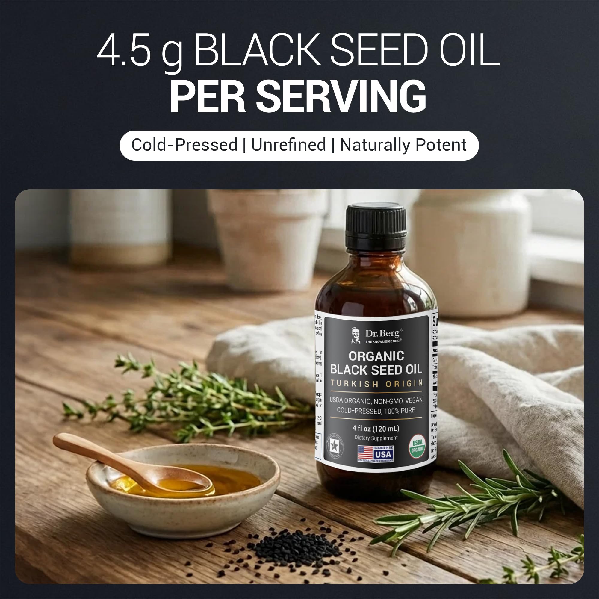Dr. Berg Aceite Nigella Sativa, uso para articulaciones y confort diario.