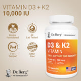 Dr. Berg D3 K2 10,000 UI, cápsulas en mano para uso diario.