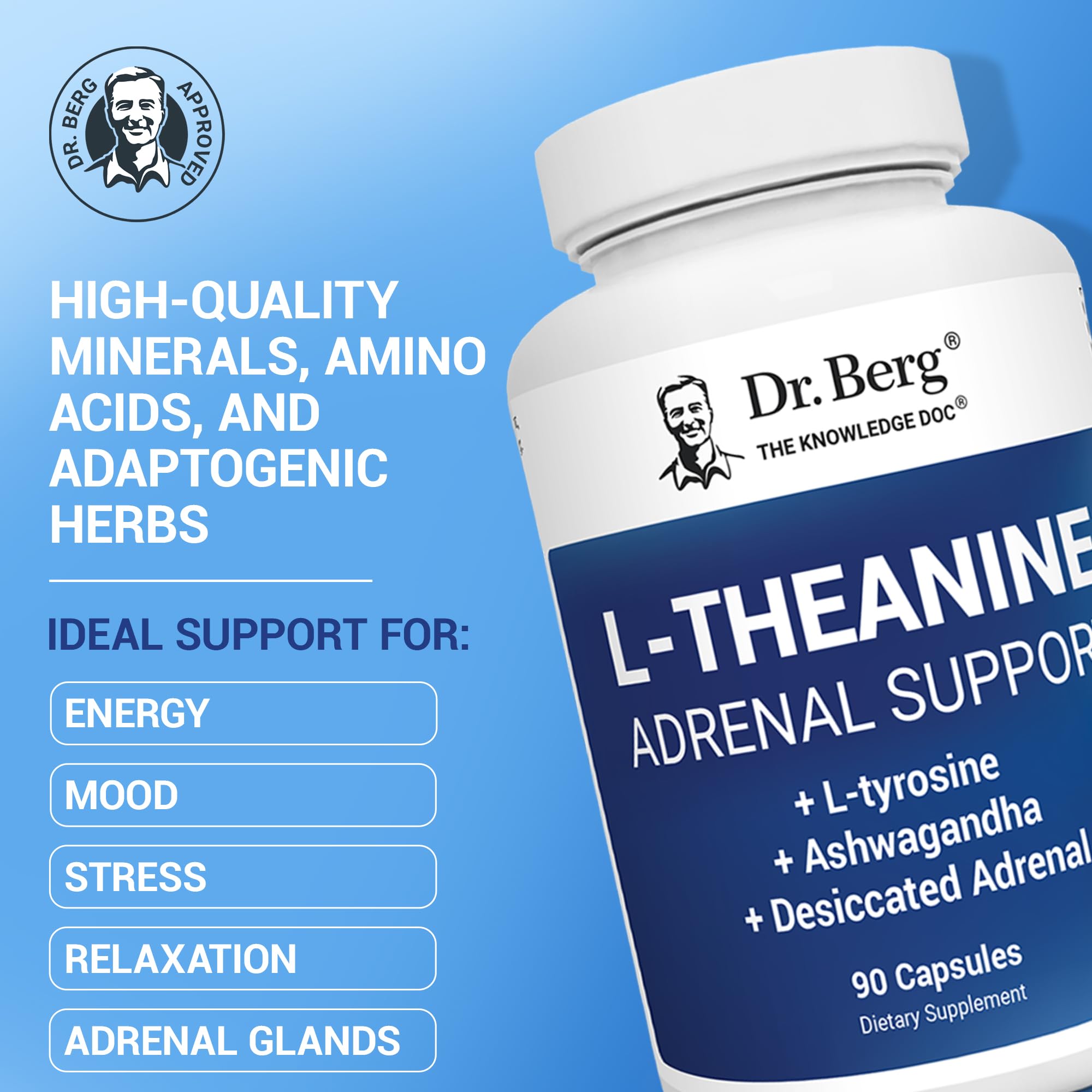 Dr. Berg L-Theanine 200 mg, cápsulas: apoyo al estrés y claridad mental durante el trabajo