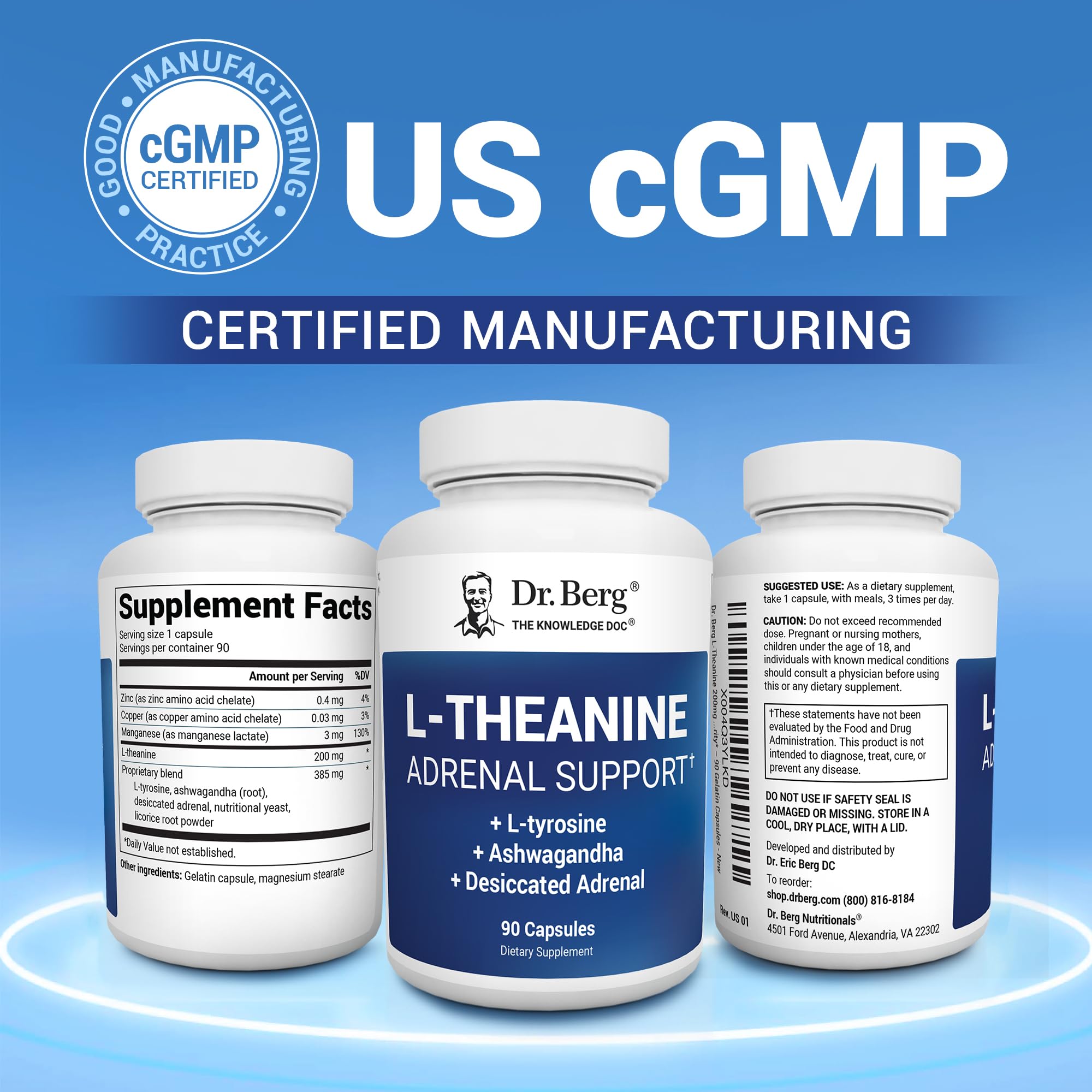 Dr. Berg L-Theanine 200 mg, mezcla de ingredientes: soporte holístico para energía equilibrada