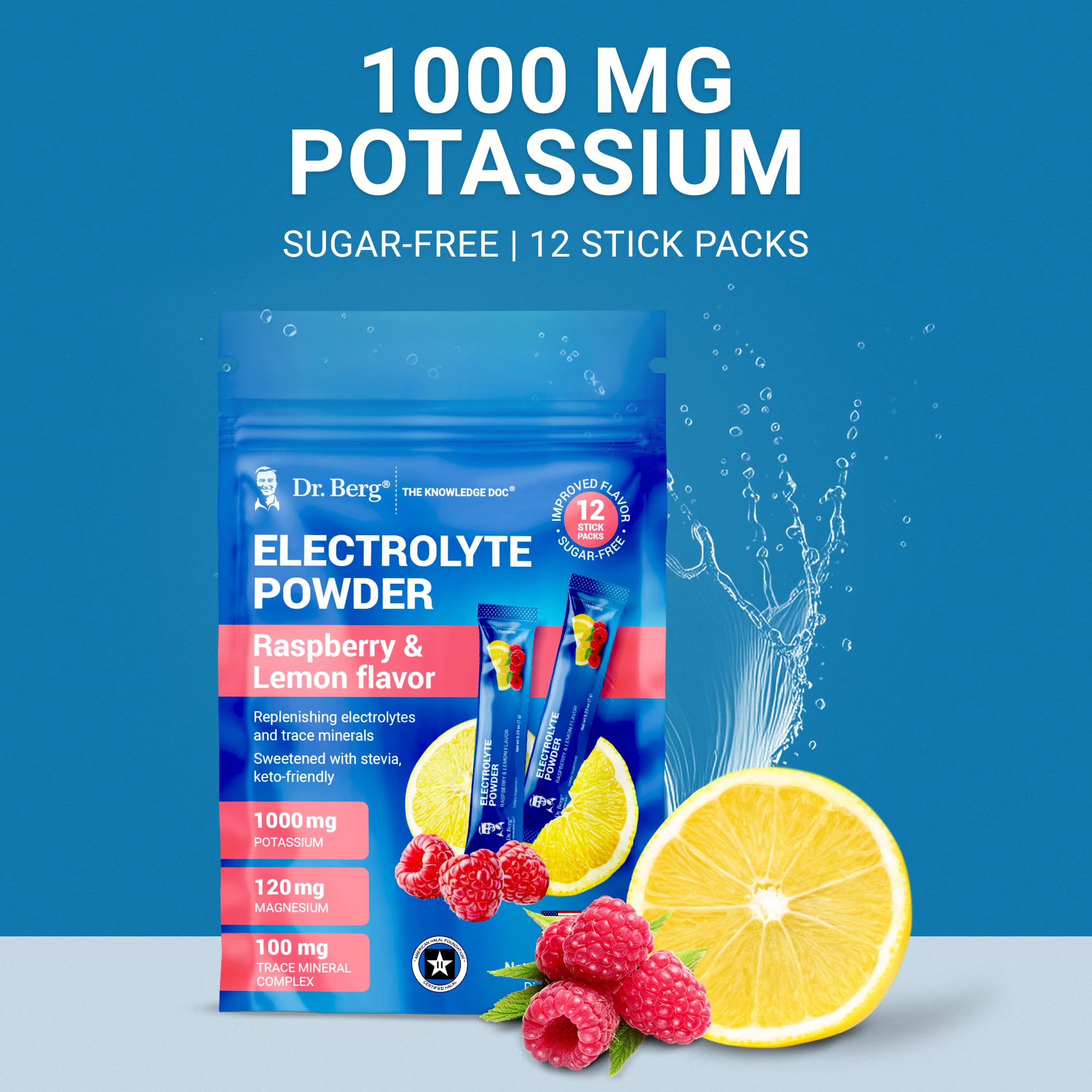 Dr. Berg Nutritionals, potasio 1000 mg en electrolitos para rendimiento diario