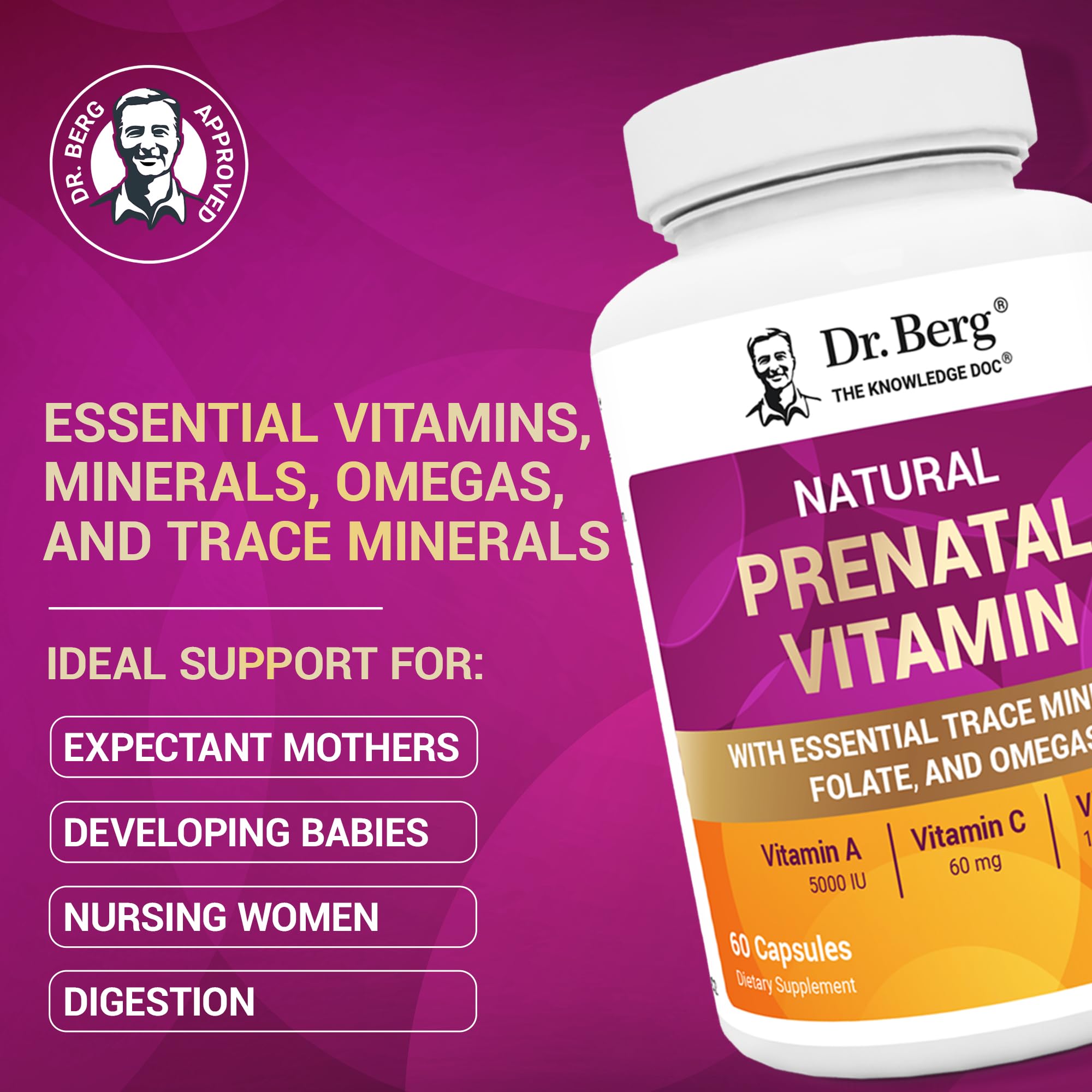 Dr. Berg Nutritionals Prenatal etiqueta con nutrientes clave